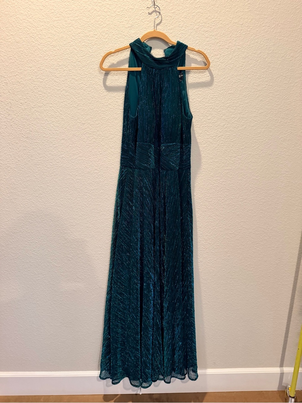 Betsey Adam Sleeveless Teal Metallic Maxi Dress